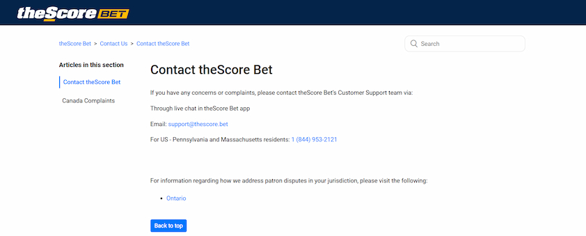 theScore Bet Customer Support