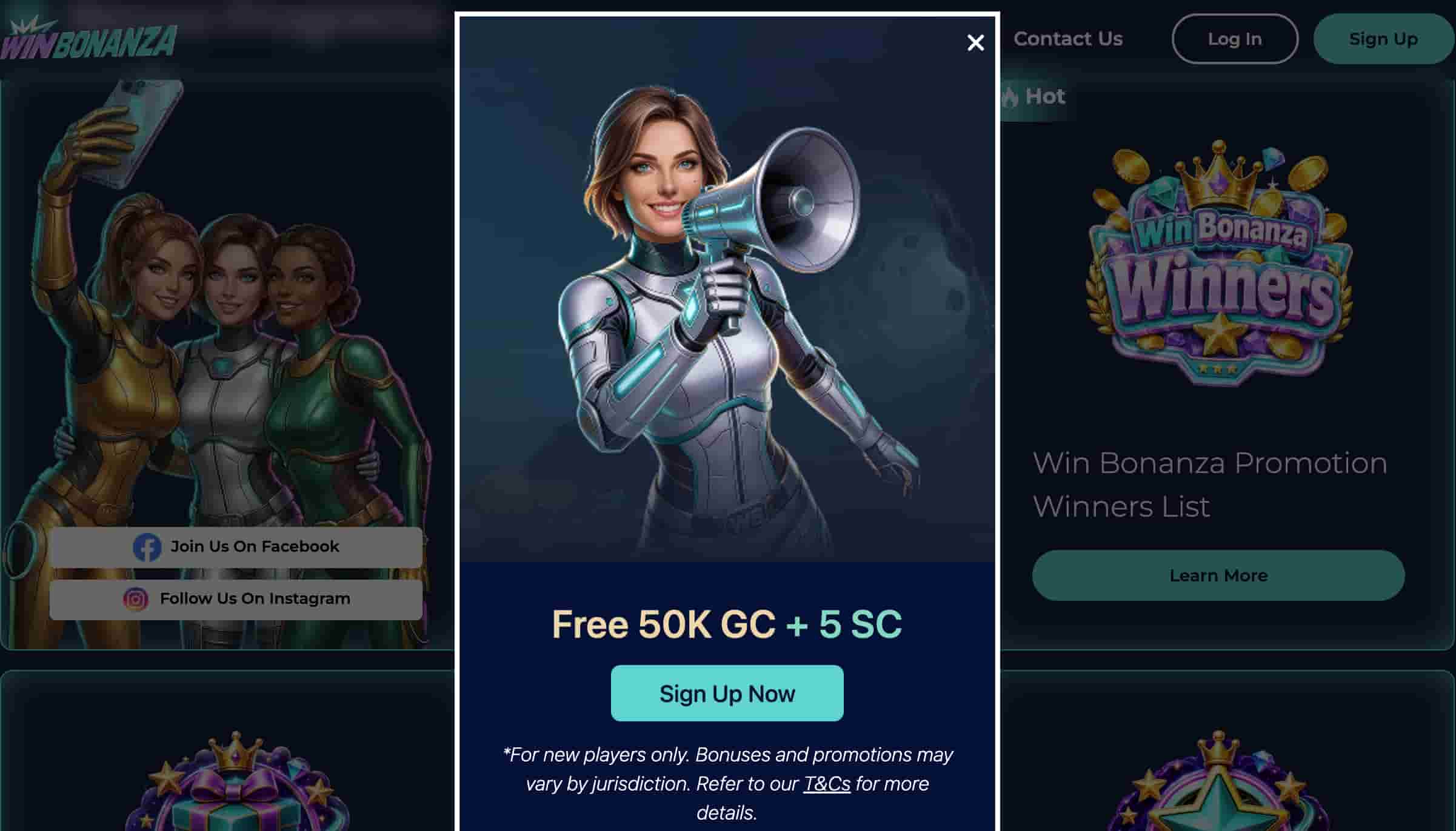 Win Bonanza Sweepstakes Casino No Deposit Bonus Welcome Offer
