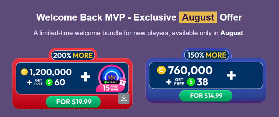 Crown Coins Casino Exclusive Offer for WSN in August