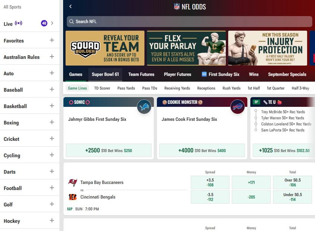 Caesars NFL Screenshot