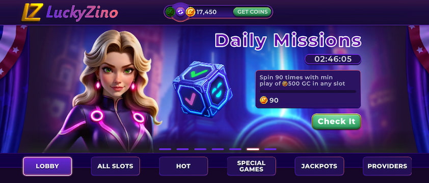 LuckyZino Hourly Bonus and Daily Missions LuckyZino Hourly Bonus and Daily Missions