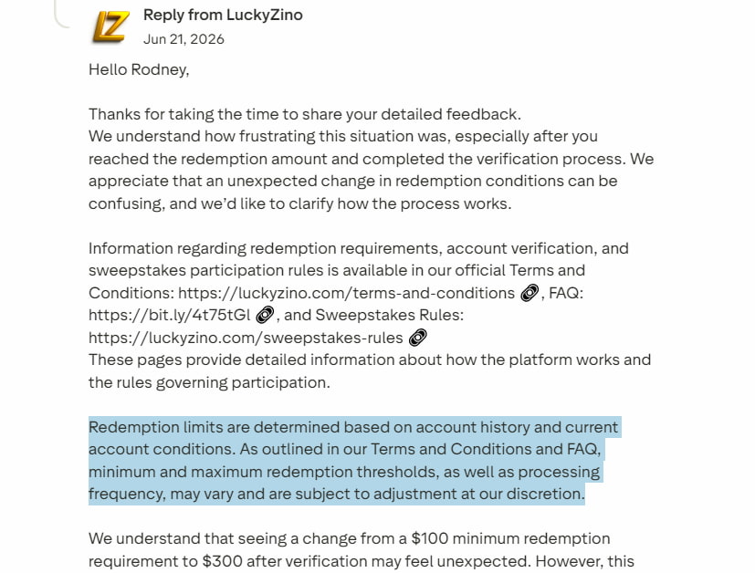 LuckyZino Minimum Redemption LuckyZino Minimum Redemption