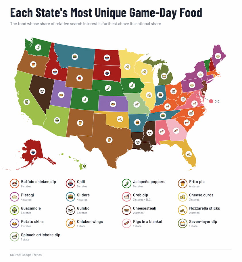 Each States Most Unique Game-Day Food Each States Most Unique Game-Day Food Map