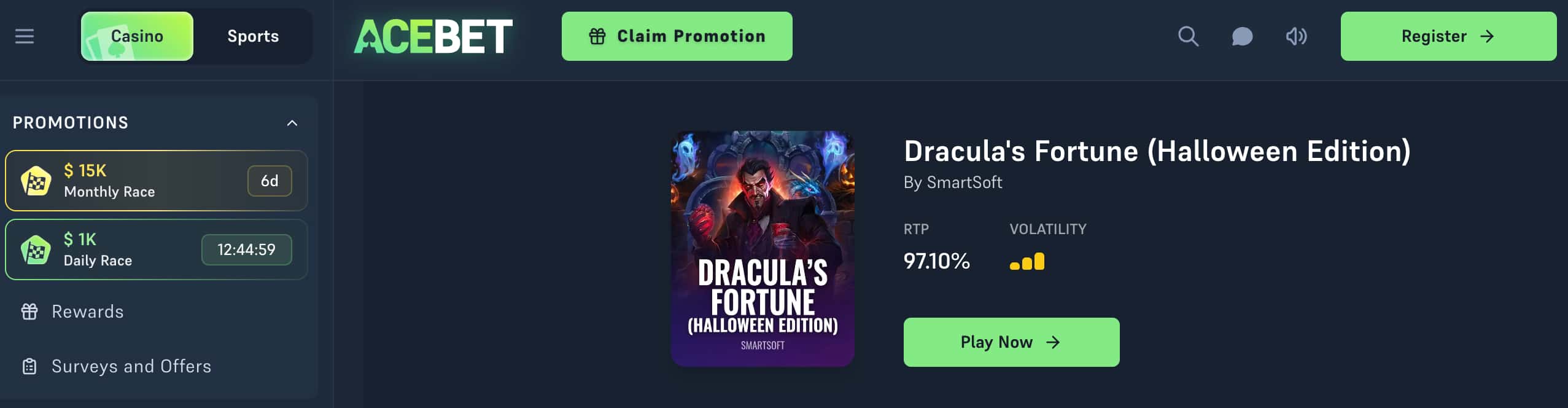 Acebet Sweepstakes Casino Halloween bonuses and games