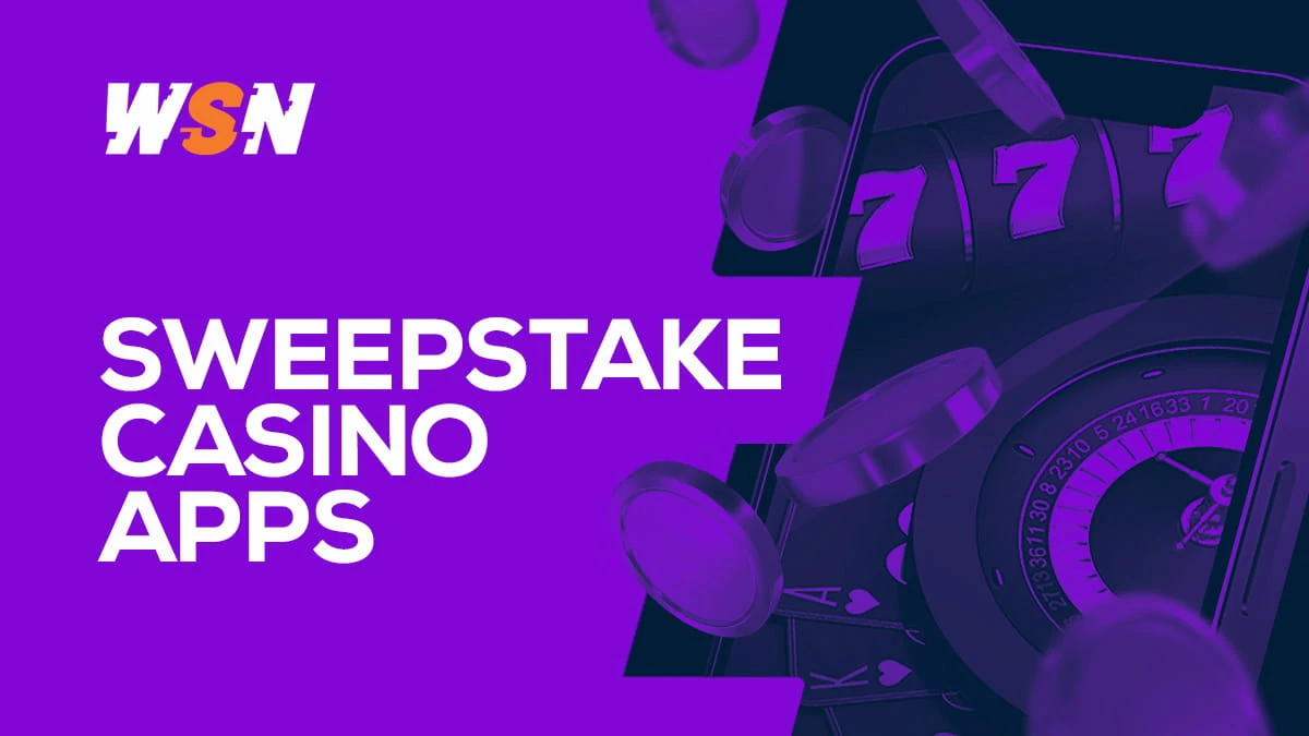 Purple WSN banner with headline text at left and a smartphone showing slot reels and a roulette wheel among flying chips