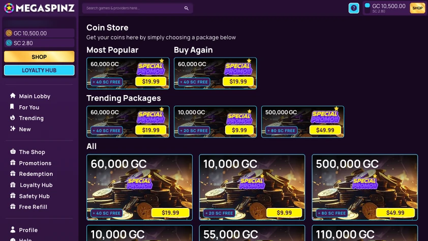 Megaspinz Coin Packages Megaspinz Coin Packages