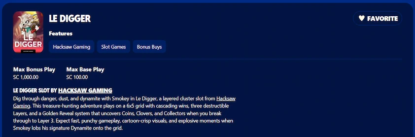 MyPrize game detail page for a Hacksaw Gaming slot with provider and feature tags, max play limits and a game description