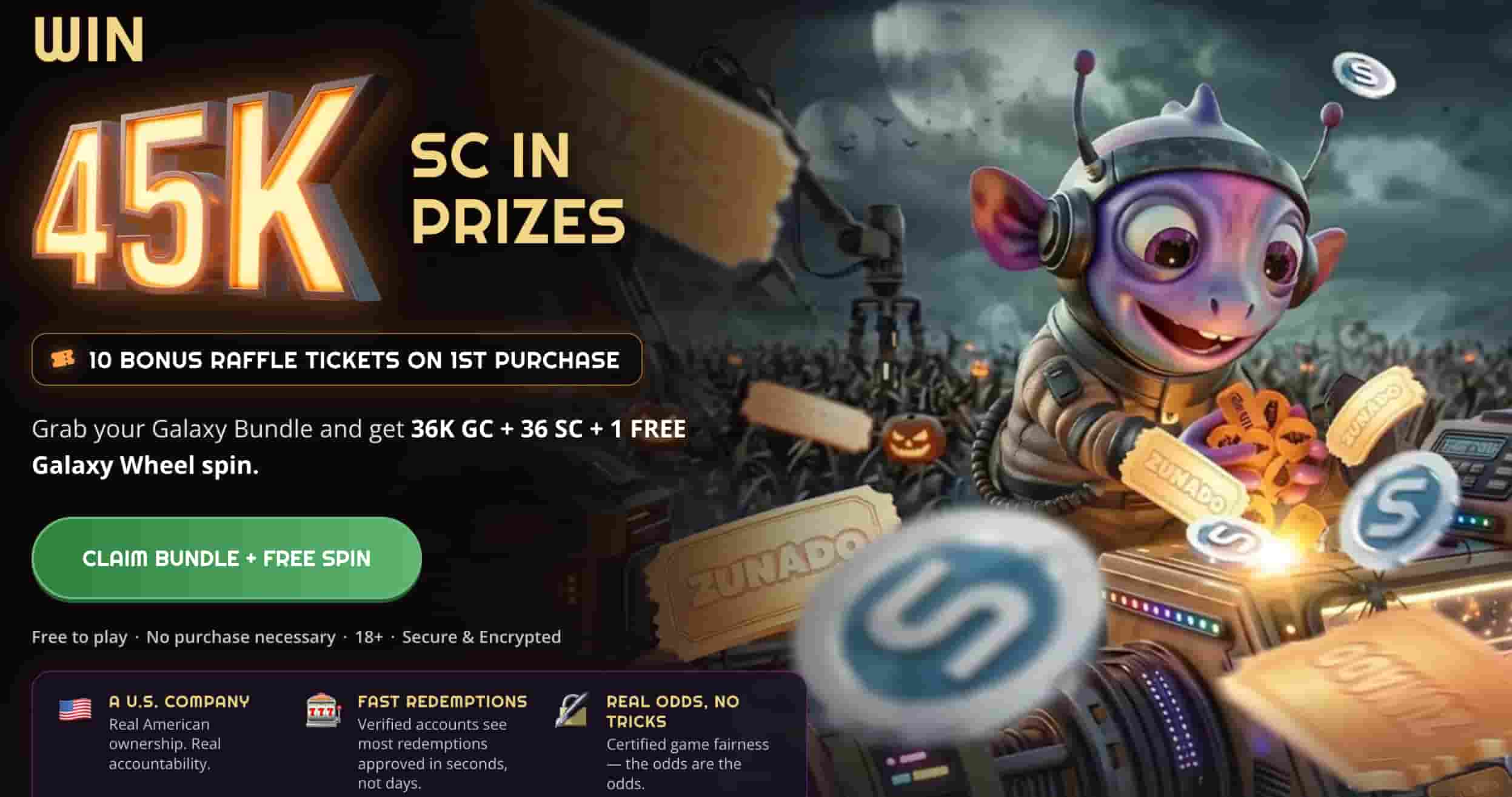 Zunado Sweepstakes Casino Halloween Promotion only on WSN during October