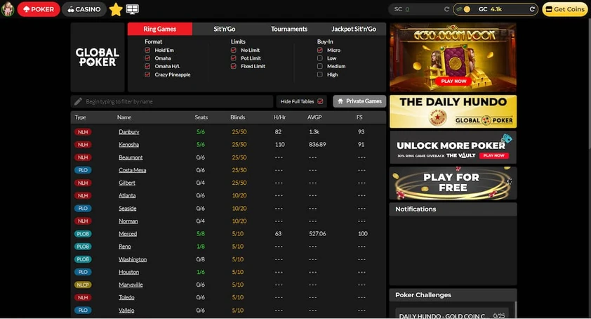Global Poker Lobby Poker