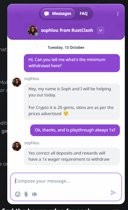 RustClash Customer Support