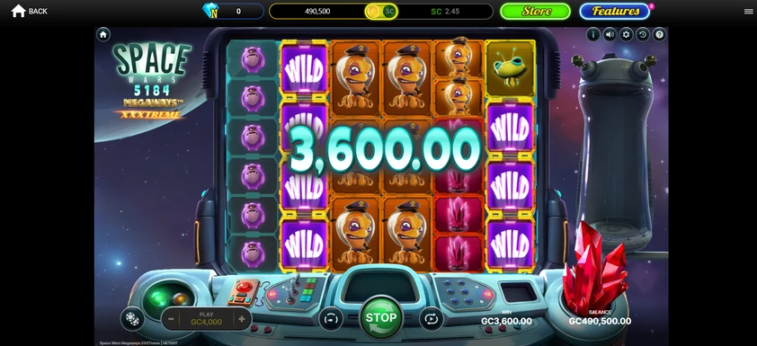Baba Casino Slots 3 Space Wars Megaways XXXtreme slot by NetEnt at Baba Casino showing a win with expanding wild reels