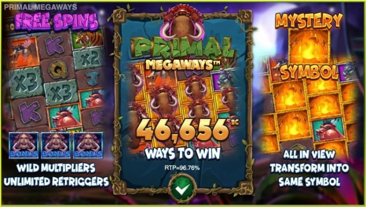 Primal MegaWays Slot Machine Online Casino Screenshot Skjermbilde Spilleautomat Spilleautomater