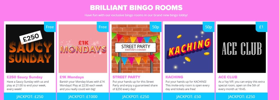 Bingo rooms at YAY bingo