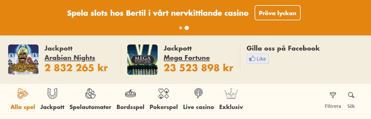 bertil casino utseende och spel från hemsidan 3