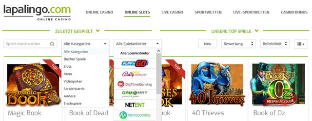 Lapalingo Casino Spieleauswahl