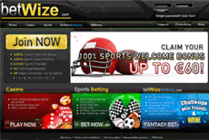 BetWize homepage screenshot with bonus offer