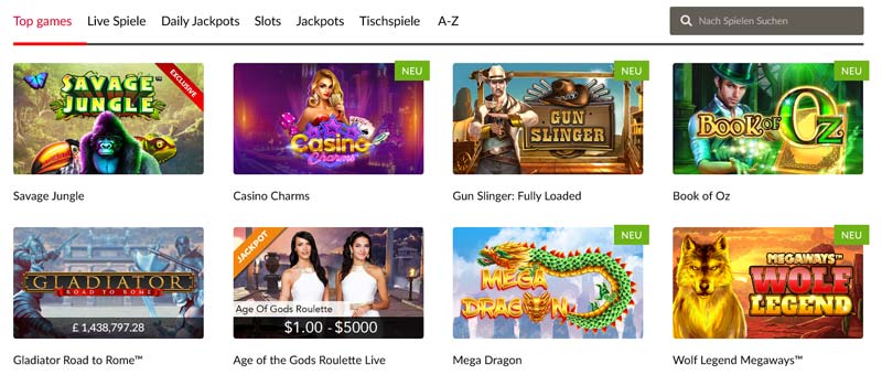 Mansion-Casino-Spieleauswahl
